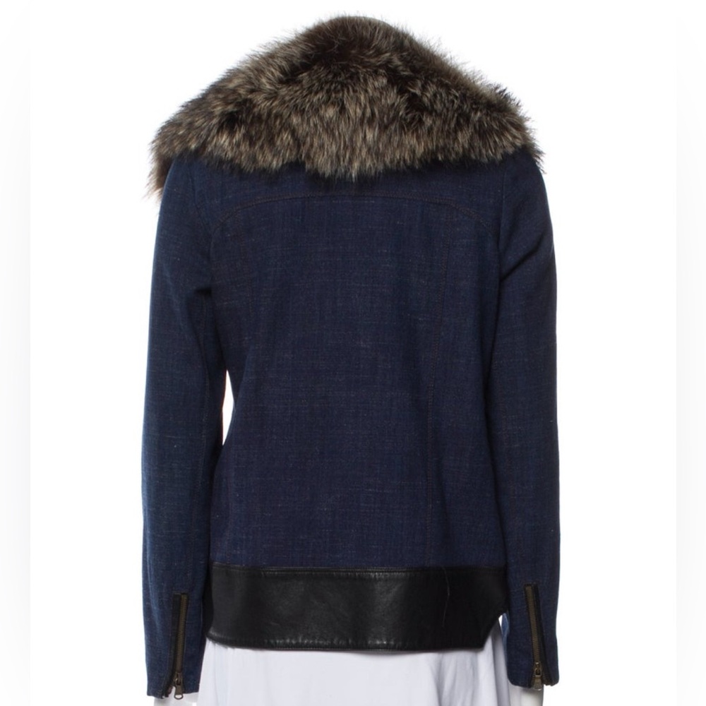 Veronica Beard Jacket with Fur Collar genuine leather trim real fur removable - Picture 4 of 10
